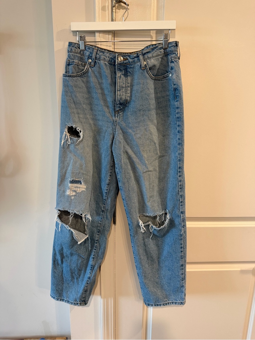Forever 21 Distressed Light Blue Wide Leg Jeans